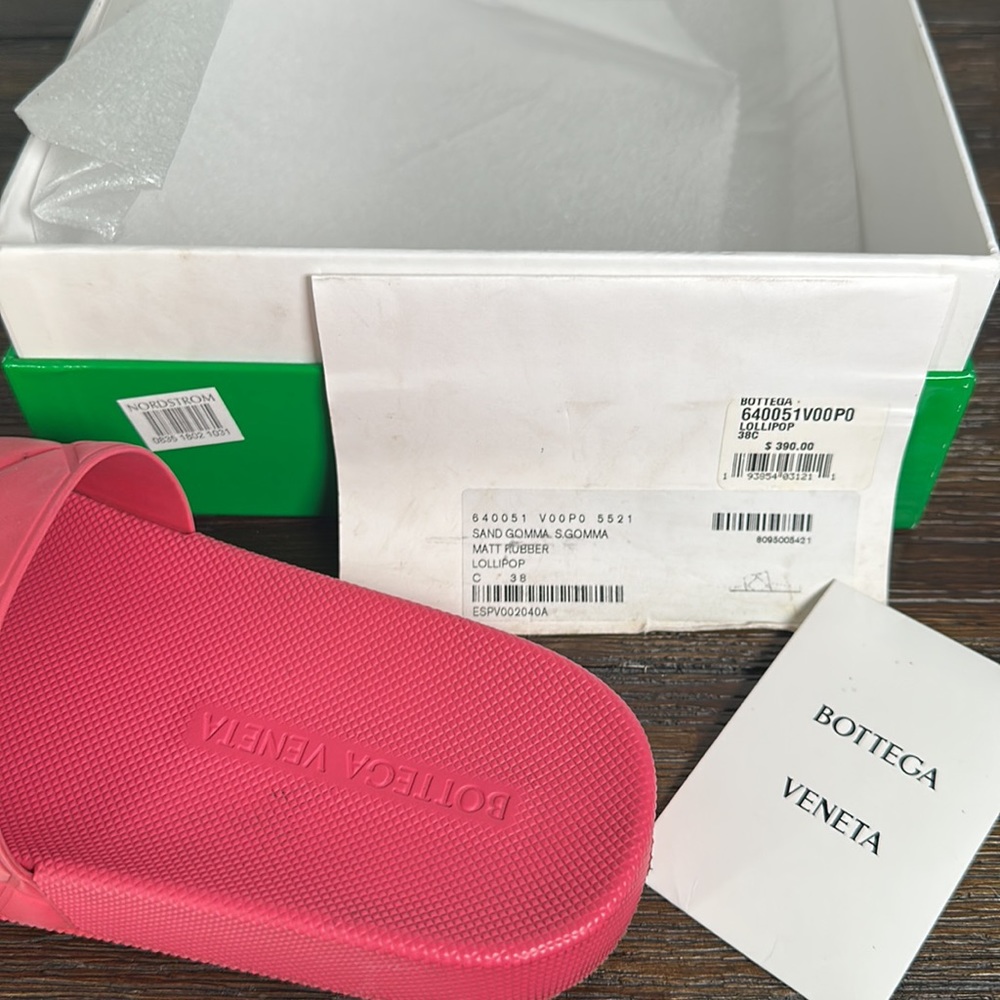 Bottega Veneta Womens Matt Rubber Gomma Slide Sandals in Lollipop pink, Size 38! - Picture 9 of 11